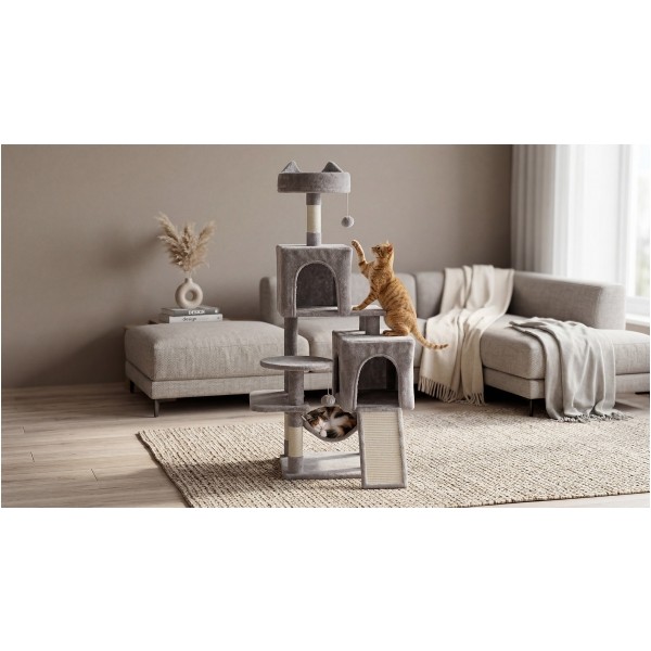 Drapak dla kota 45x45x137 cm , szary, REBEL ANIMALS