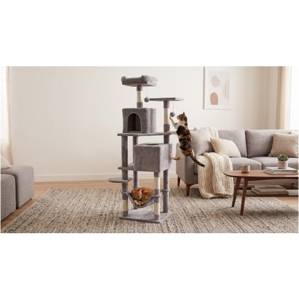 Drapak dla kota 48x40x155 cm , szary, REBEL ANIMALS