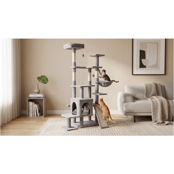 Drapak dla kota 75x40x152 cm , szary, REBEL ANIMALS