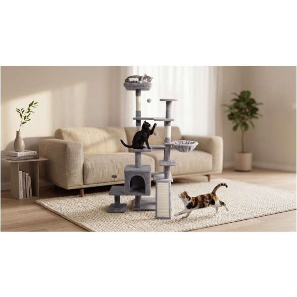 Drapak dla kota 75x40x152 cm , szary, REBEL ANIMALS