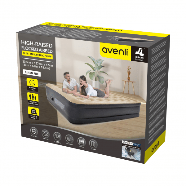 Duży, wysoki, pompowany materac AVENLI z wbudowaną pompką 203x157x47