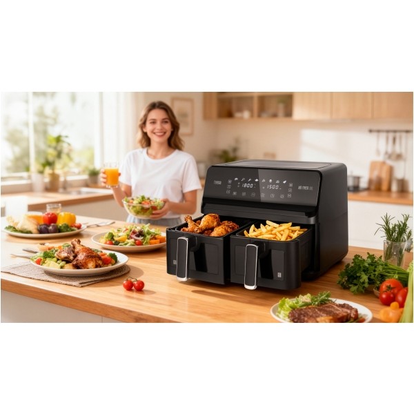 Frytkownica beztłuszczowa TEESA AIR FRYER DUAL POT XXL 8L 2700W