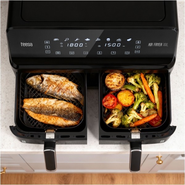 Frytkownica beztłuszczowa TEESA AIR FRYER DUAL POT XXL 8L 2700W