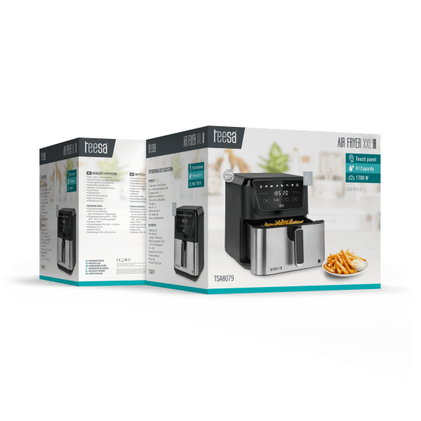 Frytkownica beztłuszczowa TEESA DIGITAL AIR FRYER XXL , 8L , 1700W, duża miska , programy , podtrzymywanie ciepła