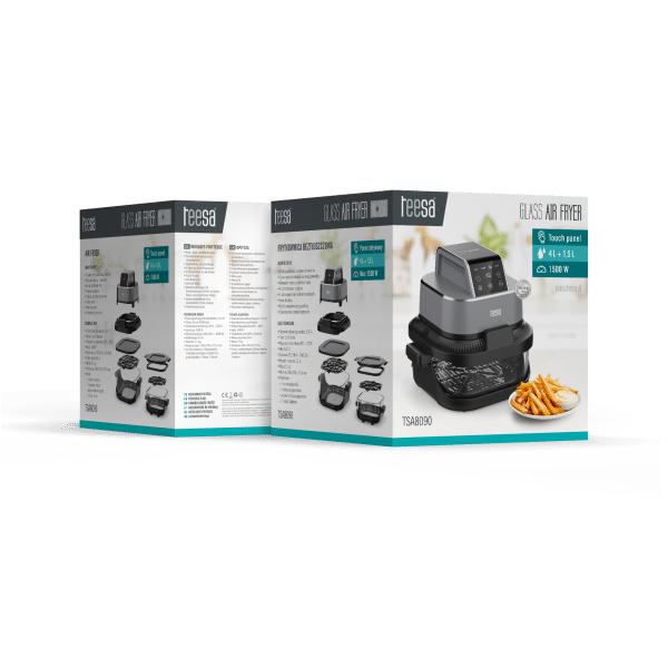 Frytkownica beztłuszczowa TEESA GLASS AIR FRYER 4L, 1,5 L, 1500W