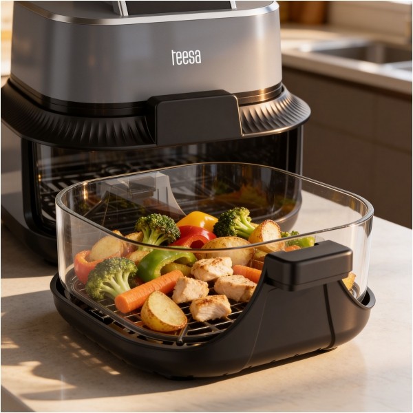 Frytkownica beztłuszczowa TEESA GLASS AIR FRYER 4L, 1,5 L, 1500W