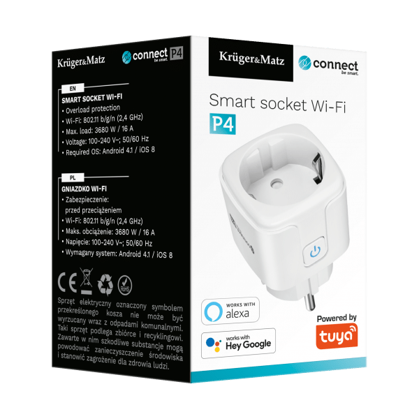 Gniazdo WiFi Kruger&Matz Connect P4 Białe Tuya