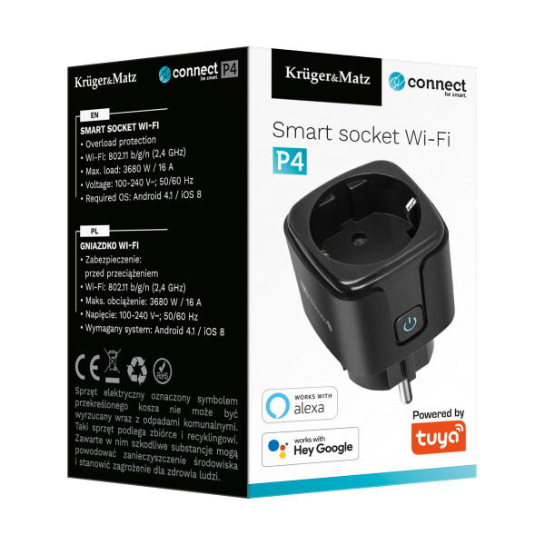 Gniazdo WiFi Kruger&Matz Connect P4 Czarne Tuya