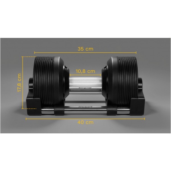 Hantel żeliwny regulowany automat 24 kg, skok co 1kg, REBEL ACTIVE
