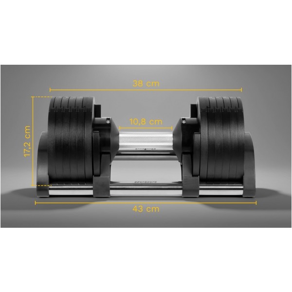 Hantel żeliwny regulowany automat 24 kg, skok co 2kg, REBEL ACTIVE