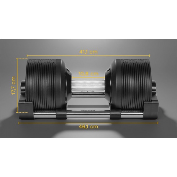 Hantel żeliwny regulowany automat 36 kg, skok co 1kg, REBEL ACTIVE