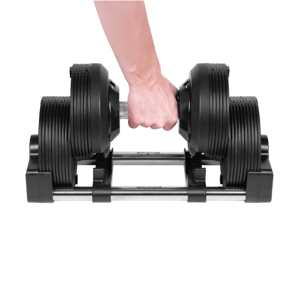 Hantel żeliwny regulowany automat 36 kg, skok co 1kg, REBEL ACTIVE