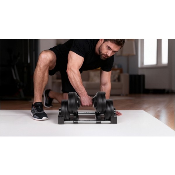 Hantel żeliwny regulowany automat 36 kg, skok co 1kg, REBEL ACTIVE