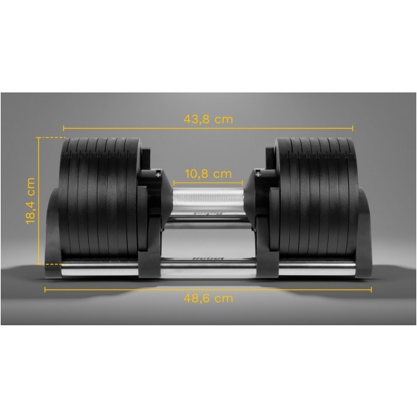 Hantel żeliwny regulowany automat 36 kg, skok co 2kg, REBEL ACTIVE
