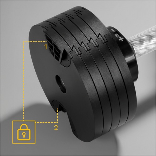 Hantel żeliwny regulowany automat 36 kg, skok co 2kg, REBEL ACTIVE