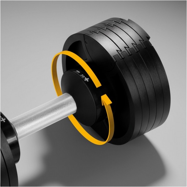 Hantel żeliwny regulowany automat 36 kg, skok co 2kg, REBEL ACTIVE