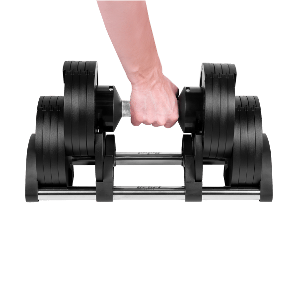 Hantel żeliwny regulowany automat 36 kg, skok co 2kg, REBEL ACTIVE