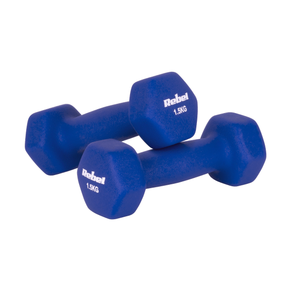 Hantelki żeliwne neoprenowe HEX 2x1.5kg, REBEL ACTIVE