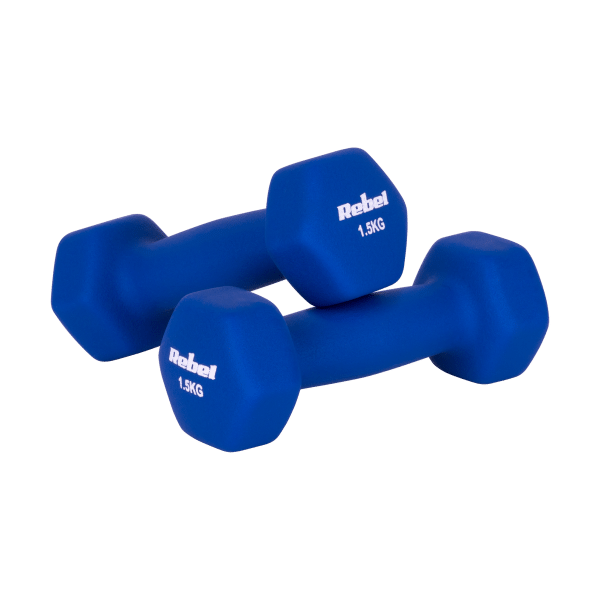 Hantelki żeliwne neoprenowe HEX 2x1.5kg, REBEL ACTIVE