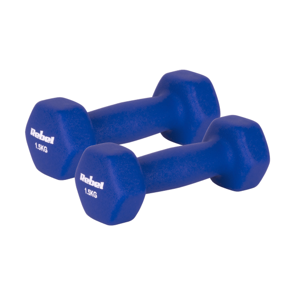 Hantelki żeliwne neoprenowe HEX 2x1.5kg, REBEL ACTIVE