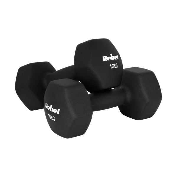 Hantelki żeliwne neoprenowe HEX 2x10kg, REBEL ACTIVE