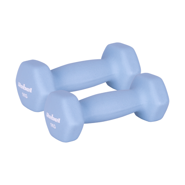 Hantelki żeliwne neoprenowe HEX 2x1kg, REBEL ACTIVE