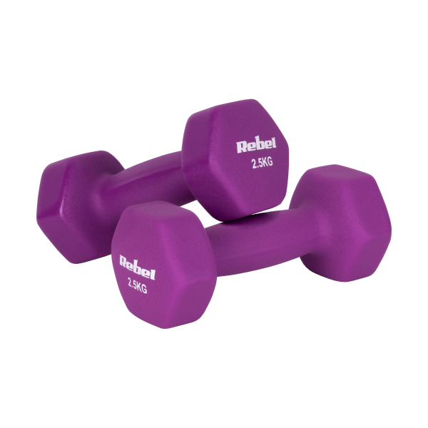 Hantelki żeliwne neoprenowe HEX 2x2.5kg, REBEL ACTIVE