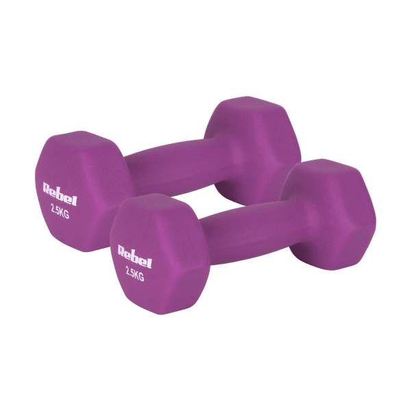 Hantelki żeliwne neoprenowe HEX 2x2.5kg, REBEL ACTIVE