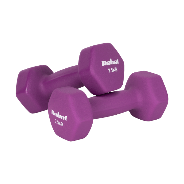Hantelki żeliwne neoprenowe HEX 2x2.5kg, REBEL ACTIVE