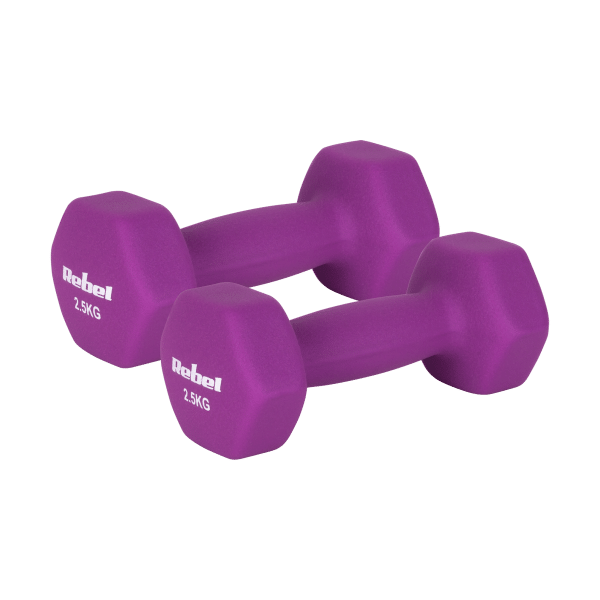 Hantelki żeliwne neoprenowe HEX 2x2.5kg, REBEL ACTIVE