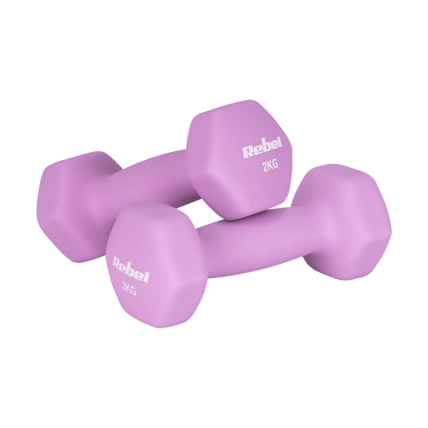 Hantelki żeliwne neoprenowe HEX 2x2kg, REBEL ACTIVE