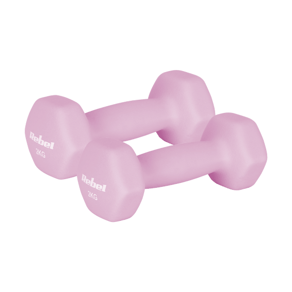 Hantelki żeliwne neoprenowe HEX 2x2kg, REBEL ACTIVE