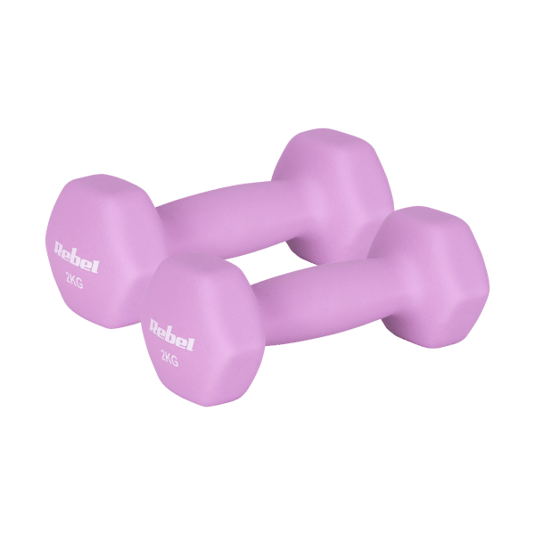 Hantelki żeliwne neoprenowe HEX 2x2kg, REBEL ACTIVE