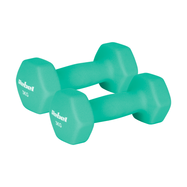 Hantelki żeliwne neoprenowe HEX 2x3kg, REBEL ACTIVE