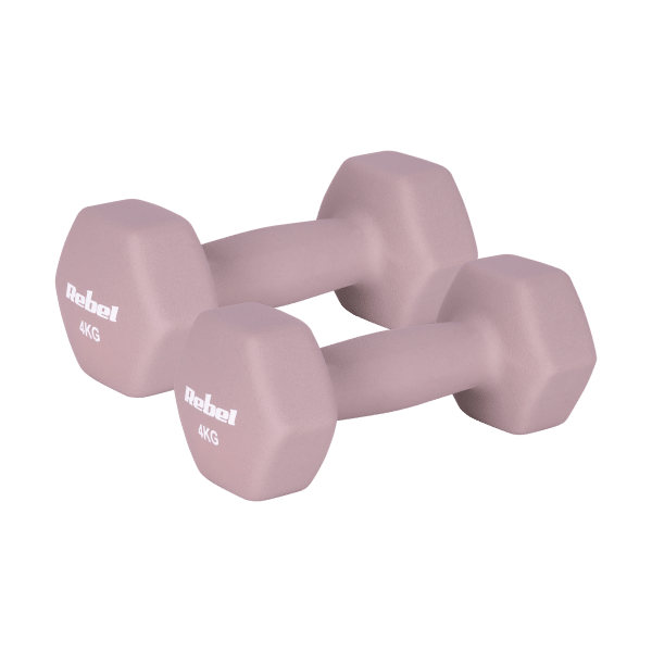 Hantelki żeliwne neoprenowe HEX 2x4kg, REBEL ACTIVE