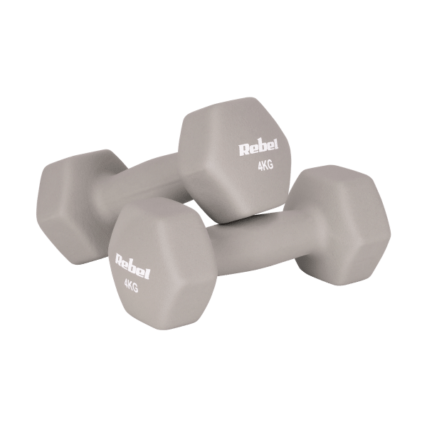 Hantelki żeliwne neoprenowe HEX 2x4kg, REBEL ACTIVE