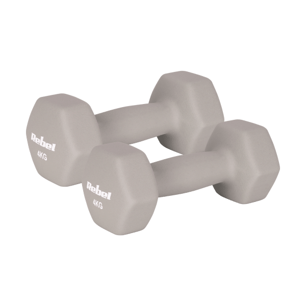 Hantelki żeliwne neoprenowe HEX 2x4kg, REBEL ACTIVE