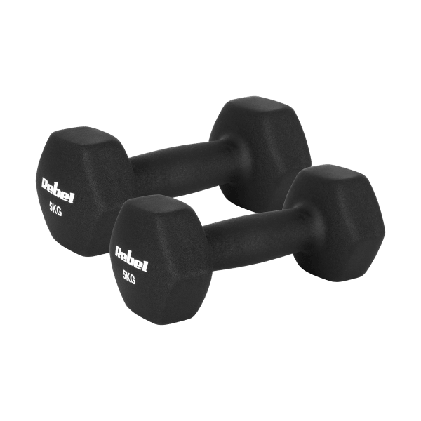 Hantelki żeliwne neoprenowe HEX 2x5kg, REBEL ACTIVE