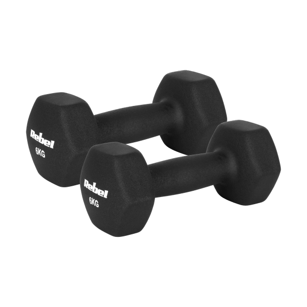 Hantelki żeliwne neoprenowe HEX 2x6kg, REBEL ACTIVE