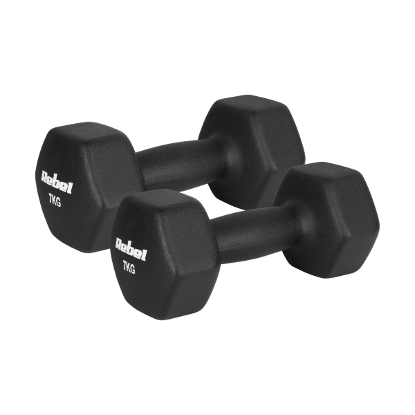 Hantelki żeliwne neoprenowe HEX 2x7kg, REBEL ACTIVE