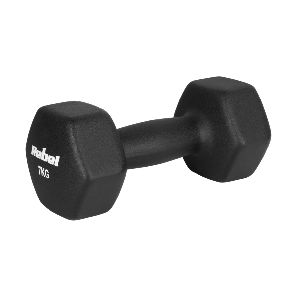 Hantelki żeliwne neoprenowe HEX 2x7kg, REBEL ACTIVE
