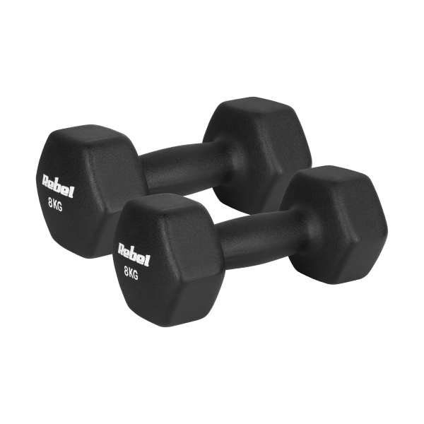 Hantelki żeliwne neoprenowe HEX 2x8kg, REBEL ACTIVE