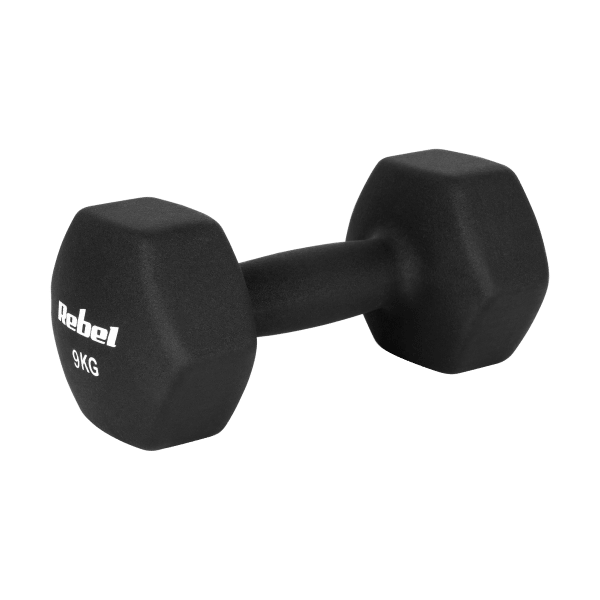 Hantelki żeliwne neoprenowe HEX 2x9kg, REBEL ACTIVE