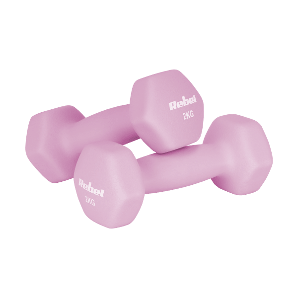 Hantelki żeliwne neoprenowe HEX zestaw 30kg (2x1kg+2x2kg+2x3kg+2x4kg+2x5kg), REBEL ACTIVE