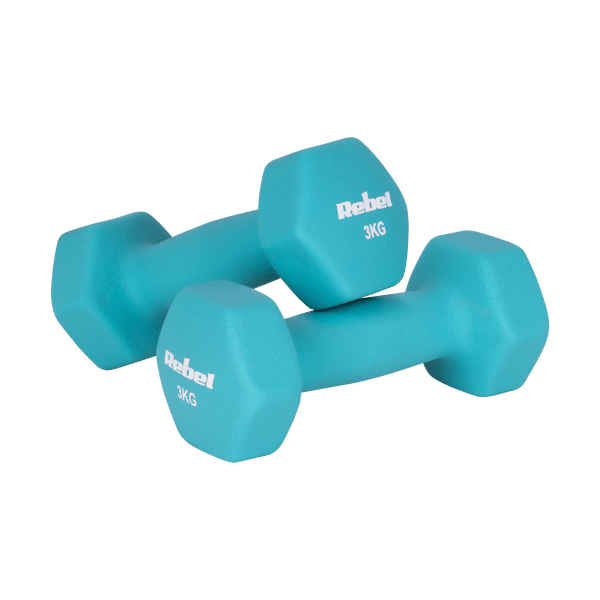 Hantelki żeliwne neoprenowe HEX zestaw 30kg (2x1kg+2x2kg+2x3kg+2x4kg+2x5kg), REBEL ACTIVE