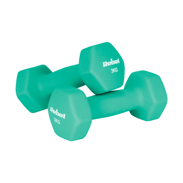 Hantelki żeliwne neoprenowe HEX zestaw 30kg (2x1kg+2x2kg+2x3kg+2x4kg+2x5kg), REBEL ACTIVE