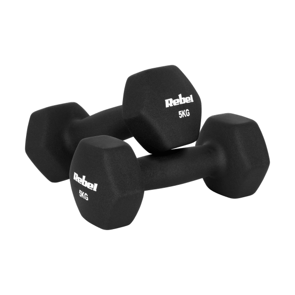 Hantelki żeliwne neoprenowe HEX zestaw 30kg (2x1kg+2x2kg+2x3kg+2x4kg+2x5kg), REBEL ACTIVE