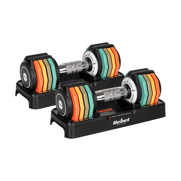 Hantle żeliwne regulowane automatycznie, zestaw 2x5 kg, skok co 1kg, REBEL ACTIVE