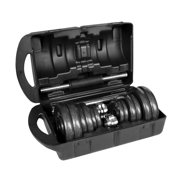 Hantle żeliwne regulowane w walizce z gryfem, zestaw 20kg REBEL ACTIVE