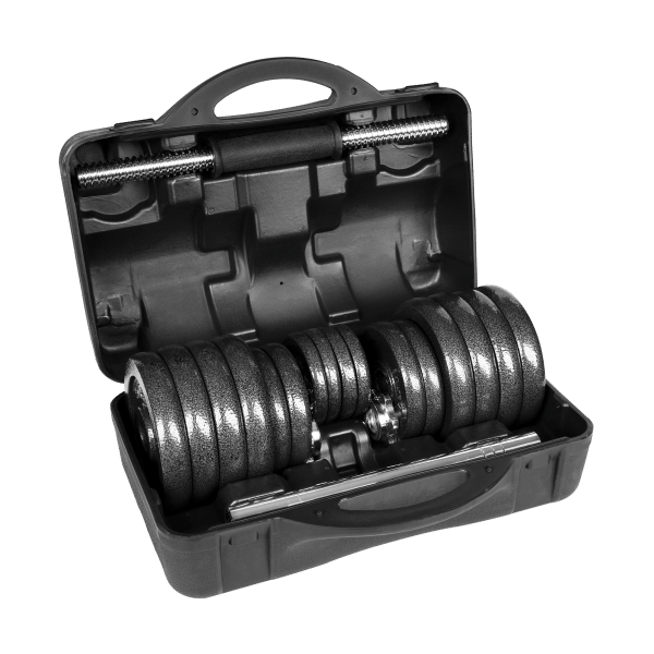 Hantle żeliwne regulowane w walizce z gryfem, zestaw 30kg REBEL ACTIVE